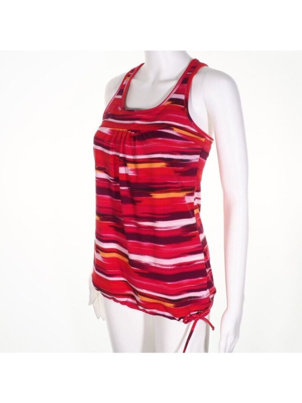 Athleta Top Womens Size Small Racerback Drawcord Red White Yellow Shelf Bra EUC - Picture 2 of 9